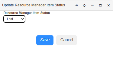 Update Resource Manager Item Status pop-up.